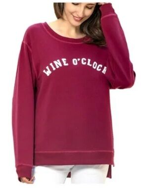 3/$18 GreenTea “Wine O’Clock” Crewneck Sweatshirt -Burgundy Womens XL